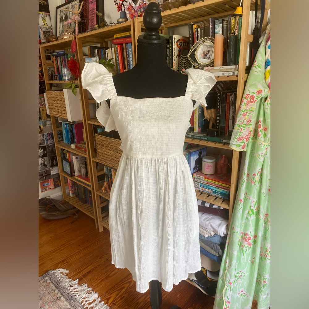 White Ruffle Sleeve Dress
